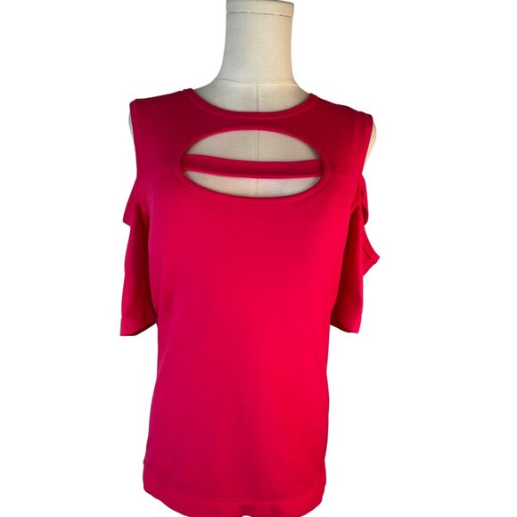 2/$30 Fabletics Medium Cutout Scoop Neckline Top Bubblegum Pink Nylon/Elastane - Picture 13 of 15